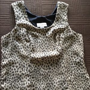 Animal print sleeveless dress in a light fabric.